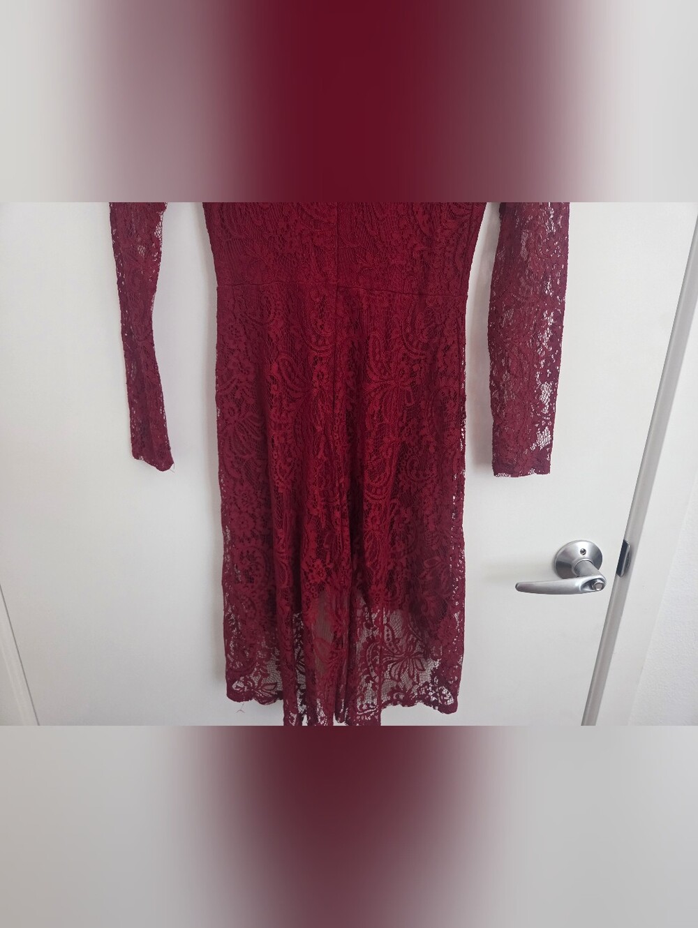 Honey Punch Burgundy/Red Lace High-Low Long Sleeve Dress - Picture 6 of 8